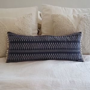 Navy Indigo Shibori Tribal Lumbar Pompom Pillow